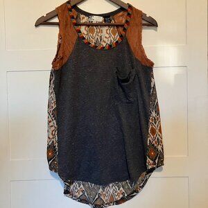 Miss Me Boho Tribal Print Tank Top Size Small | Western | Lace Detail